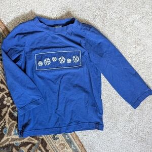 Busy Bee Smocks Toddler Boy Blue Snowflake Smocked Holiday Christmas Shirt